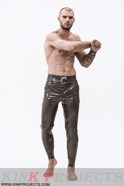Male Latex Drawstring Sports-Style Tracksuit Pants