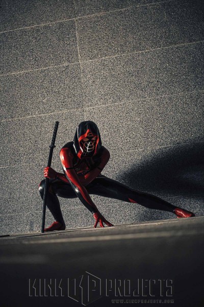Male 'Spidey Warrior' Black Latex Hooded Catsuit